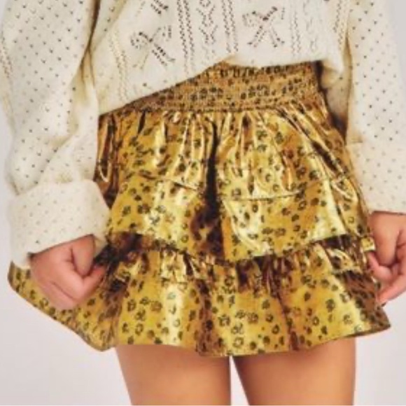 LoveShackFancy Gold flower Kids Ruffle Skirt 2-3T